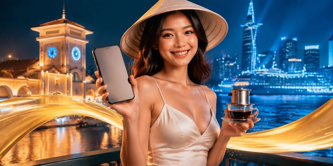 Người chơi tại TP.HCM kiểm tra điểm VIP trên điện thoại trong lúc uống cà phê buổi sáng